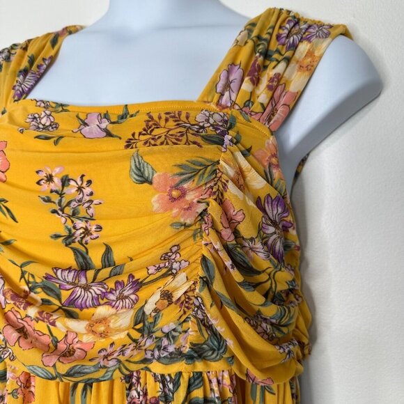 Torrid Mesh Square Neck Top Floral Shirred Yellow 3X - Picture 3 of 11